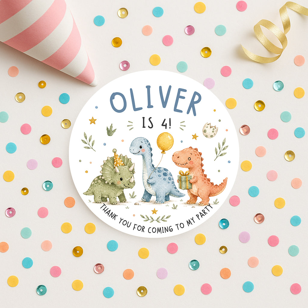 Personalised Dinosaur Birthday Stickers – Kids Party Thank You Labels