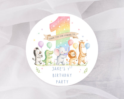 Personalised rainbow Party Stickers, Thank You Goodie Bag Labels 1st Birthday Party