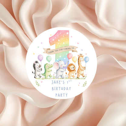 Personalised rainbow Party Stickers, Thank You Goodie Bag Labels 1st Birthday Party
