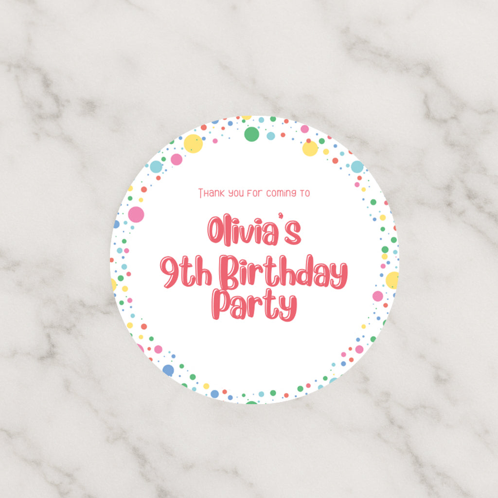 Custom Party Labels, Personalised Stickers, Polka dot stickers