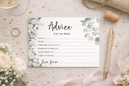 Hen Party Games Advice To The Bride Cards Hen Party Accessories Keepsake Gift Hen Party Games Hen Party Gift Bride To Be Eucalyptus cards