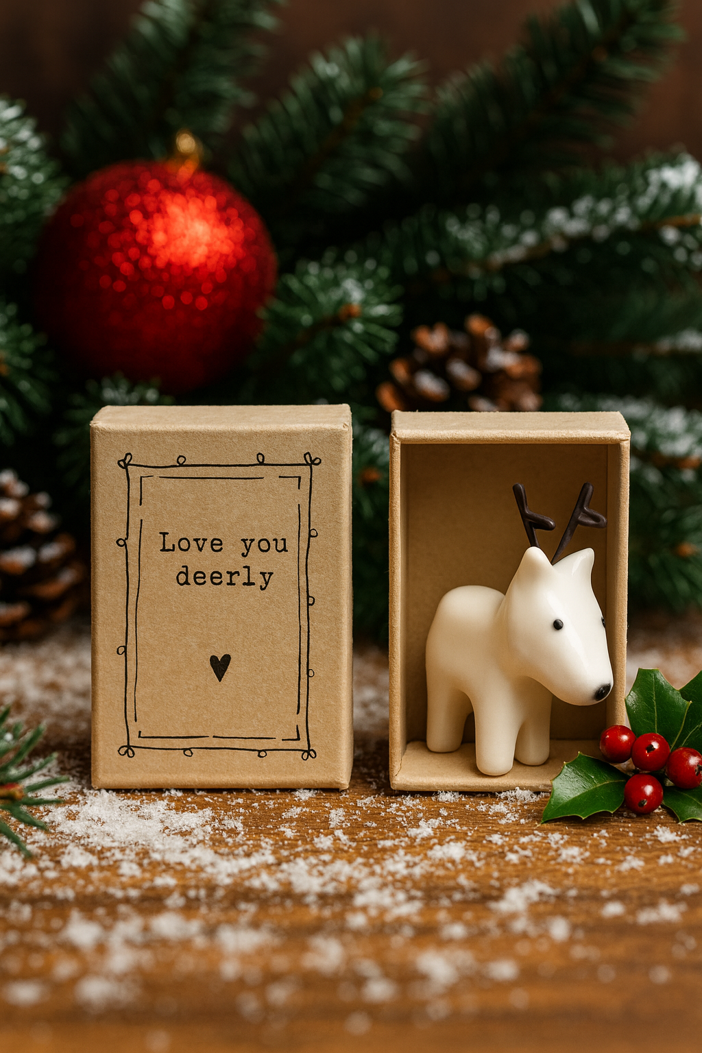 Porcelain Matchbox Little Reindeer, Love You Words, Family Keepsake Gift, Porcelain Keepsake, Small Christmas Gift