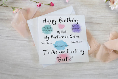 Bestie Birthday Card, Happy Birthday, Partner in crime