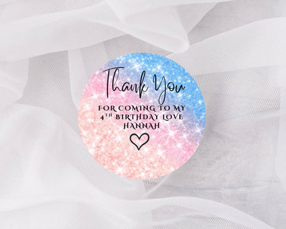 Round sticker with 'Thank You' message on a gradient background