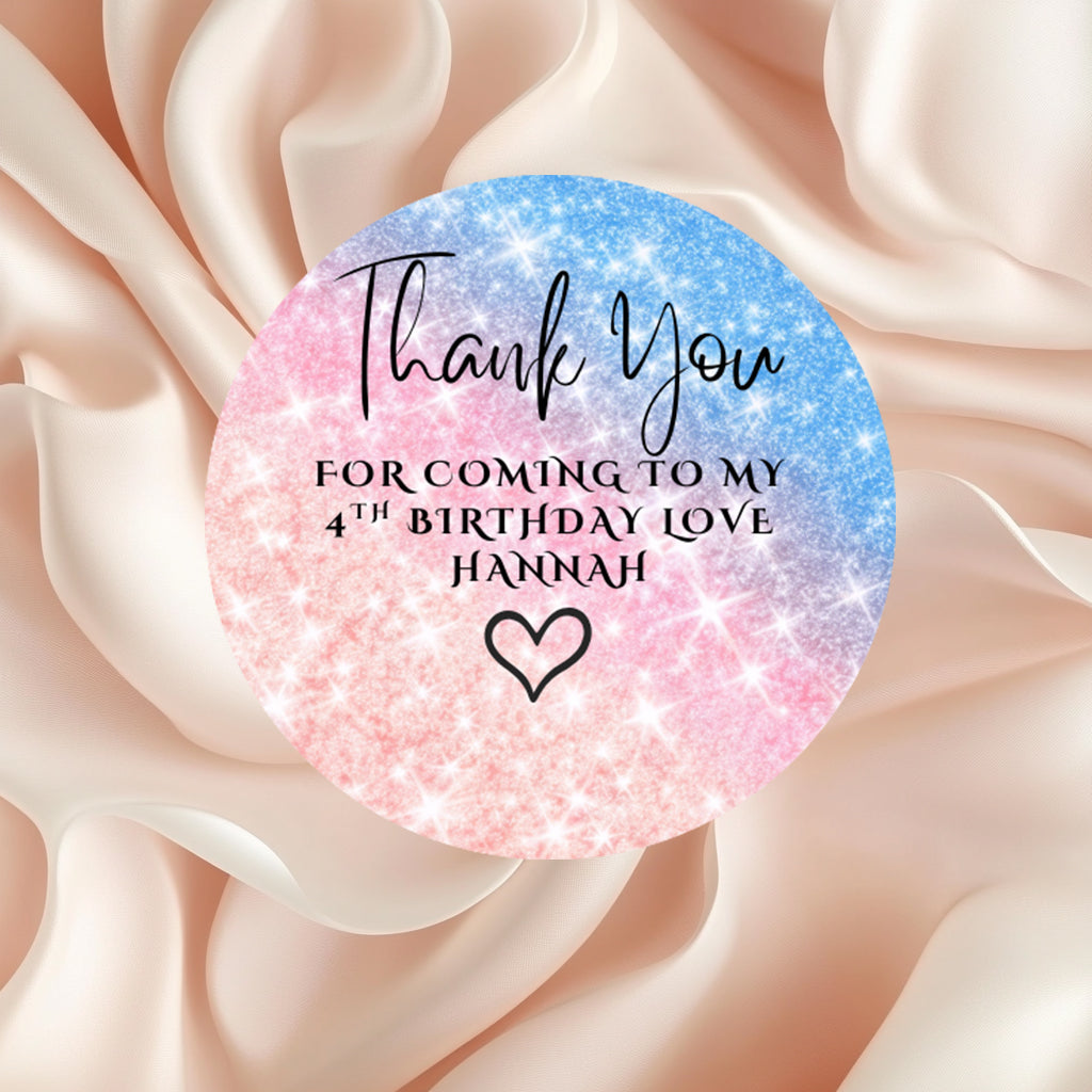 Thank you party stickers, Goodie bag stickers, five sizes, rainbow stickers, name stickers
