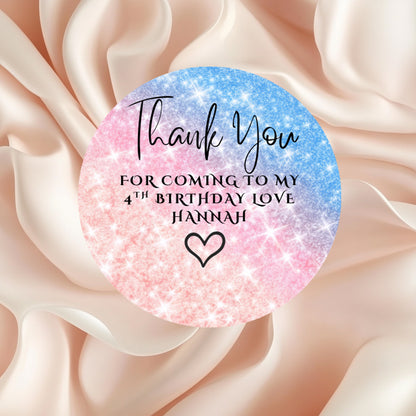 Thank you party stickers, Goodie bag stickers, five sizes, rainbow stickers, name stickers