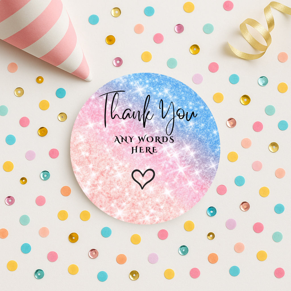 Thank you party stickers, Goodie bag stickers, five sizes, rainbow stickers, name stickers