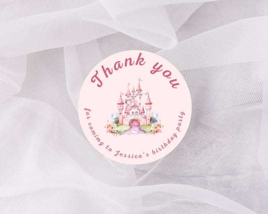 Thank you for coming to my party stickers, Goodie bag stickers, thank you stickers, three sizes, princess castle stickers, castle stickers