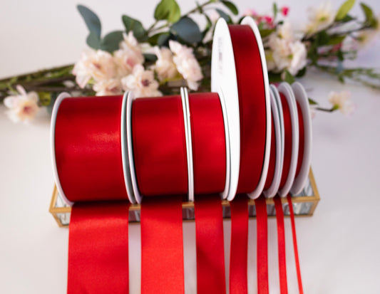 Red double sided satin ribbon,  no 15 Christmas trim for weddings, anniversary gifts - 7 widths in 5 metre lengths, RECYCLED eco friendly