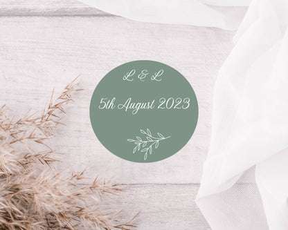 Sage Green Initials Stickers, Personalised Wedding Labels, Wedding Favour Stationery, Save The Date Stickers, DIY Confetti Labels