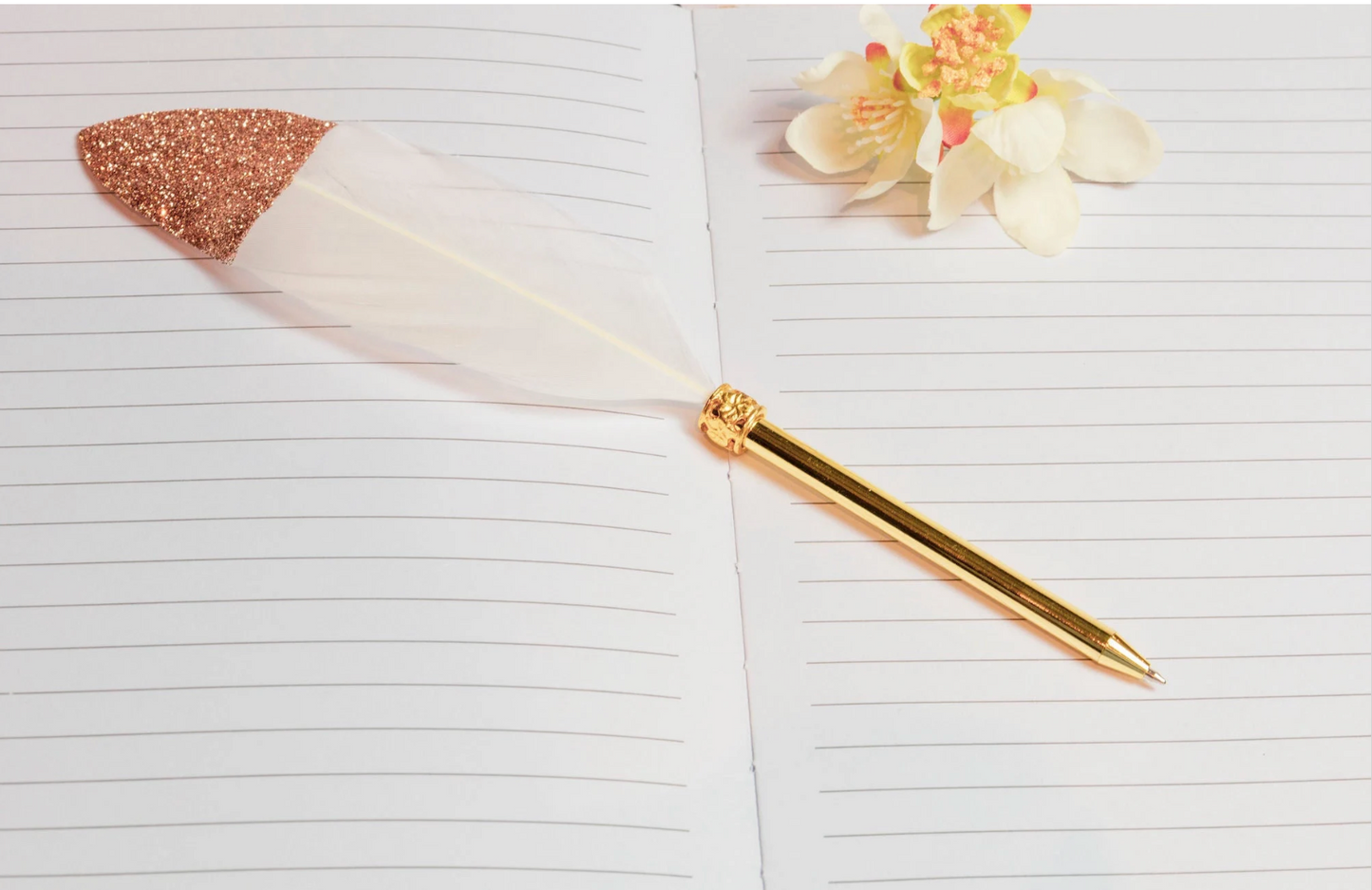 Feather tipped pen, Rose Gold Tipped, gift idea, Wedding Guest Book pen