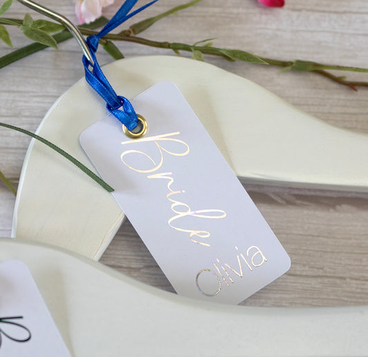 Hanger Tags for Wedding hangers, Personalised with real foil, Bridal Party Favours, Hanger Charm, Hanger Decal, Bridal Hangers