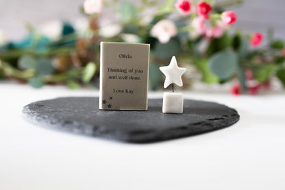 Personalised Porcelain Matchbox Ornament, Keepsake Gift, Star Ornament, custom gift, Friendship keepsake