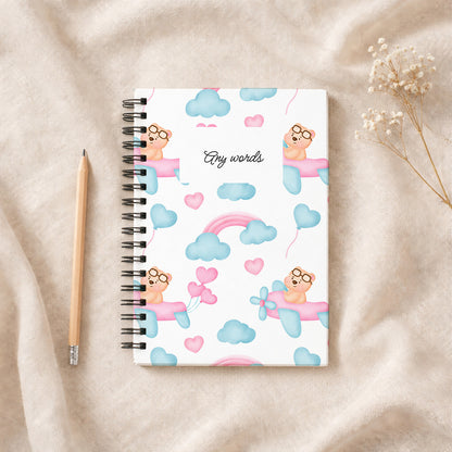 Personalised teddy spiral Notebook, Wire Bound Notepad A5 Hardback