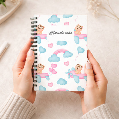 Personalised teddy spiral Notebook, Wire Bound Notepad A5 Hardback