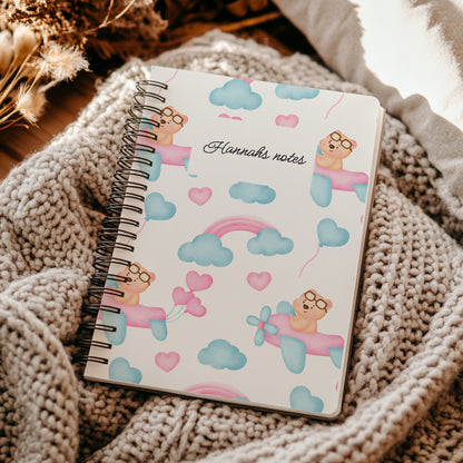 Personalised teddy spiral Notebook, Wire Bound Notepad A5 Hardback