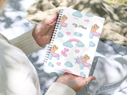 Personalised teddy spiral Notebook, Wire Bound Notepad A5 Hardback