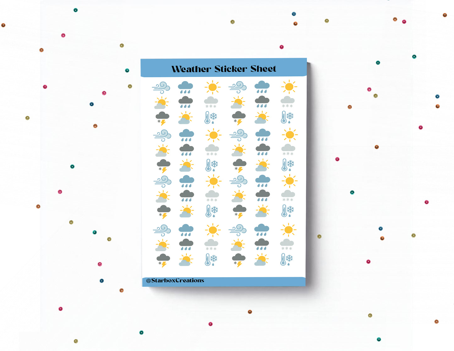 Weather Planner Stickers A5, Cute Weather Icon Stickers for Journals, Scrapbooking, Bullet Journal, Forecast & Seasonal Planning, A5 Size.
