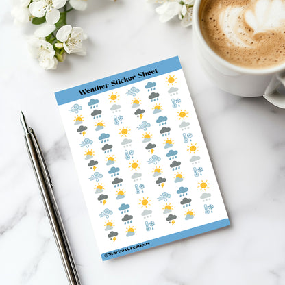 Weather Planner Stickers A5, Cute Weather Icon Stickers for Journals, Scrapbooking, Bullet Journal, Forecast & Seasonal Planning, A5 Size.