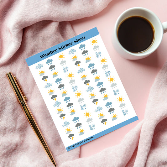 Weather Planner Stickers A5, Cute Weather Icon Stickers for Journals, Scrapbooking, Bullet Journal, Forecast & Seasonal Planning, A5 Size.