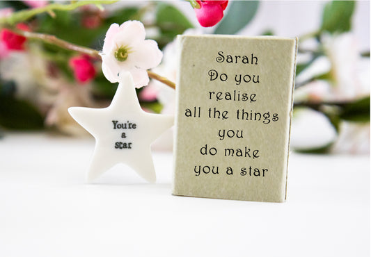 Personalised Porcelain Matchbox Affectionate Love You Keepsake Gift, special friend Boxed Gift, Keepsake Ornament, Porcelain Token Gift,