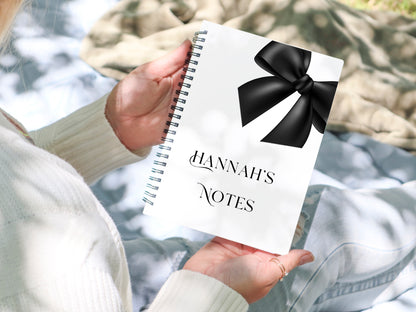 Personalised black Bow Notebook: Soft Cover Wire Bound Notepad