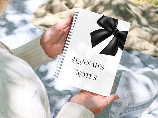 Personalised black Bow Notebook: Soft Cover Wire Bound Notepad