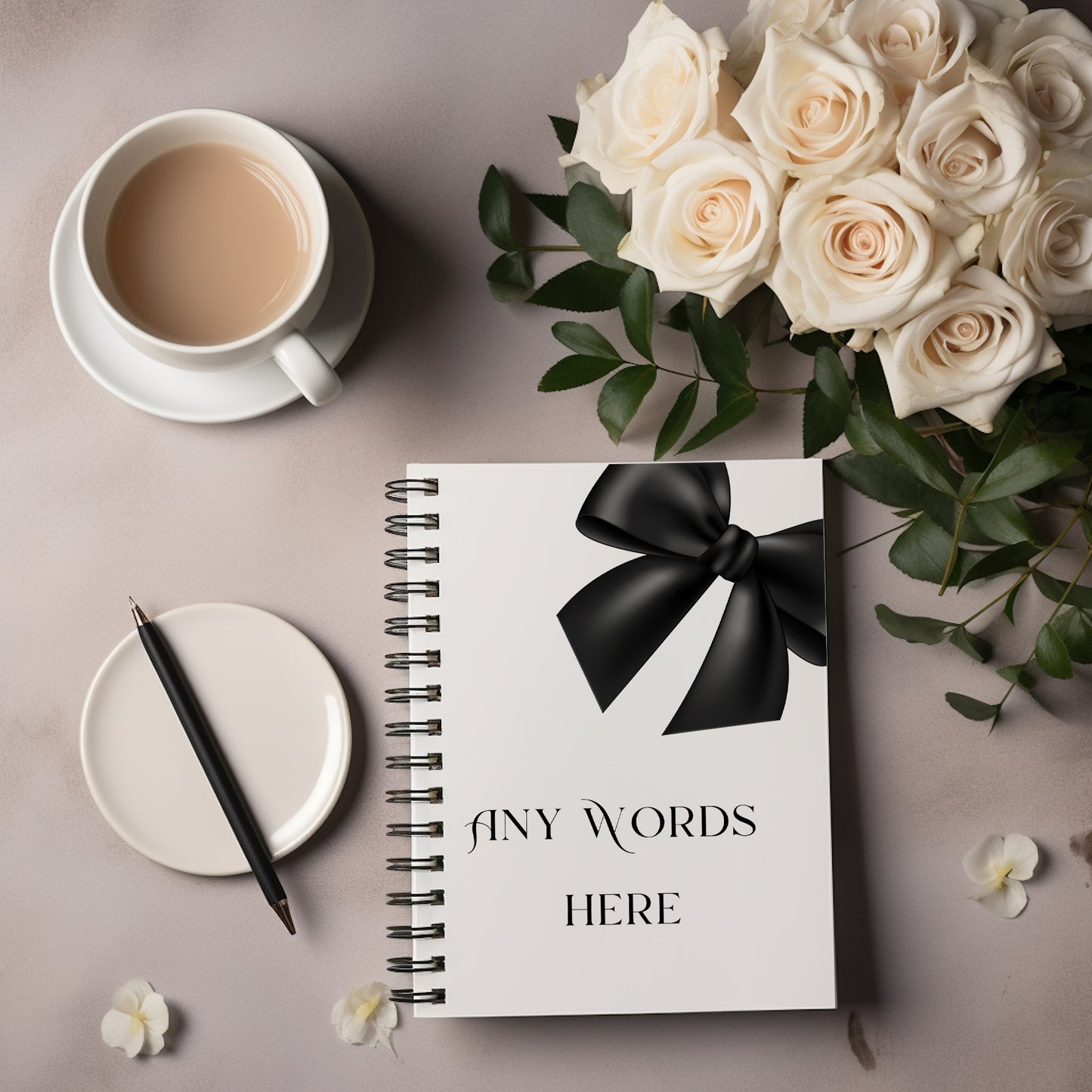 Personalised black Bow Notebook: Soft Cover Wire Bound Notepad