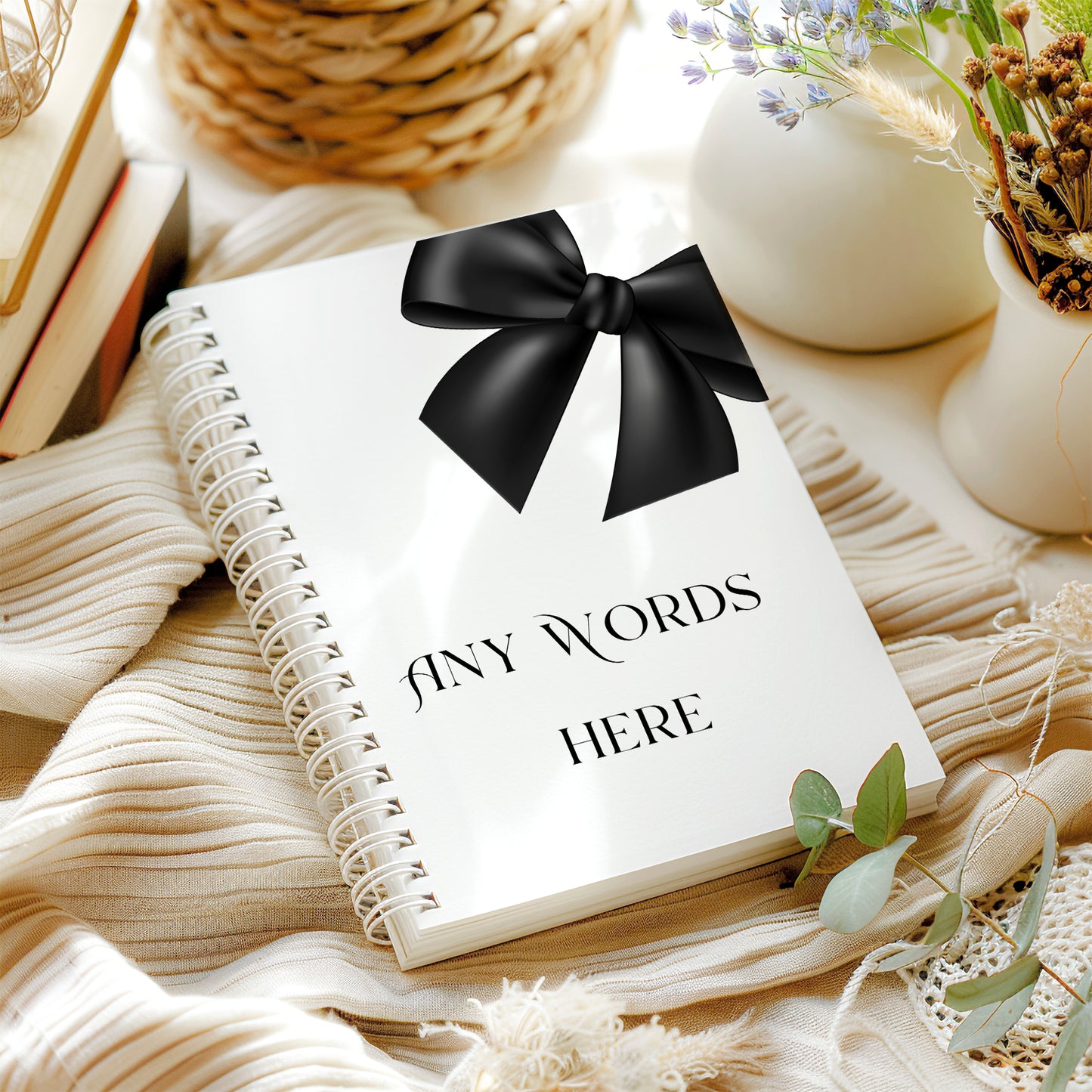 Personalised black Bow Notebook: Soft Cover Wire Bound Notepad