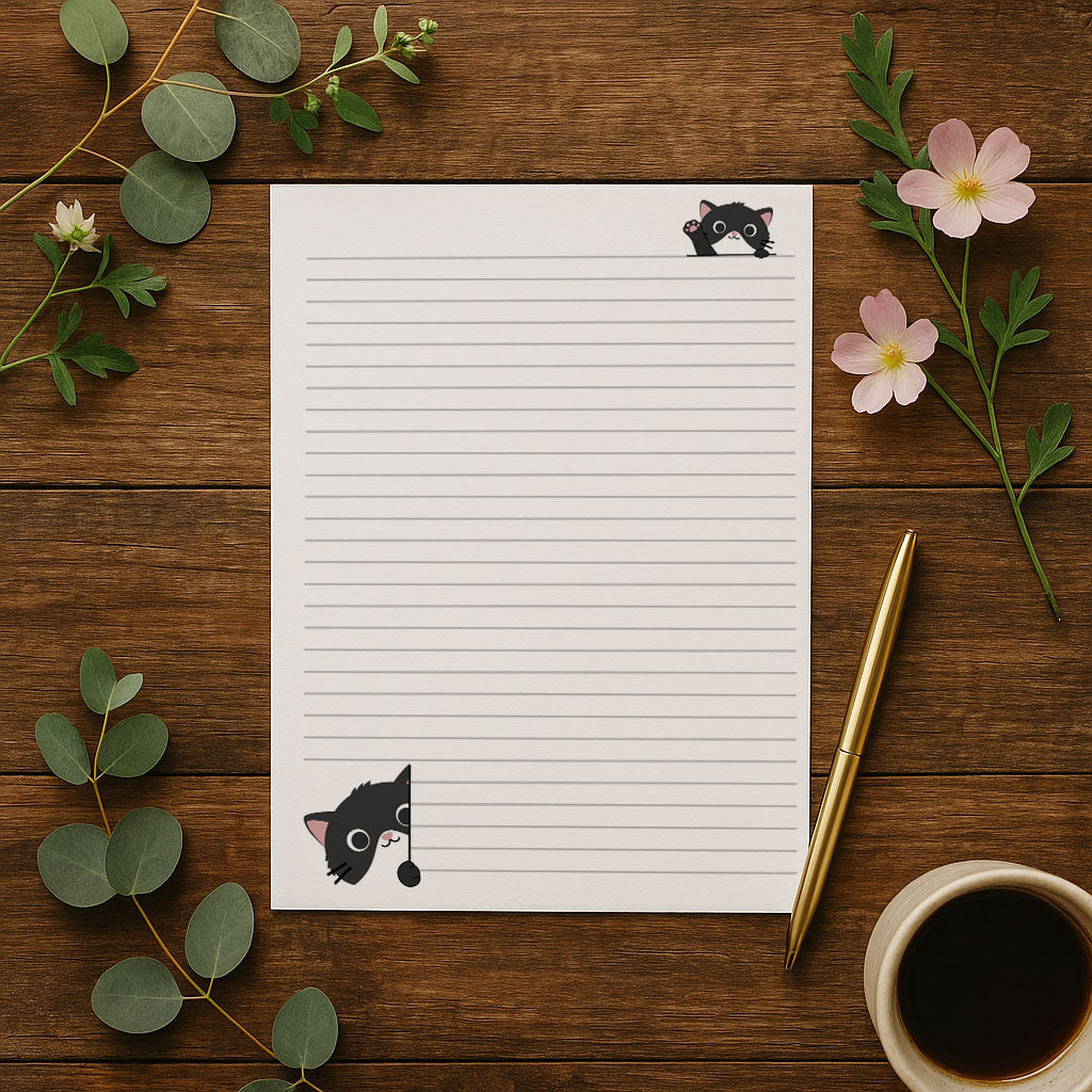 Cat Writing Paper A4 A5, 100gsm FSC,  Lined Stationery Letter Paper, Floral Note Paper for Journaling & Letters