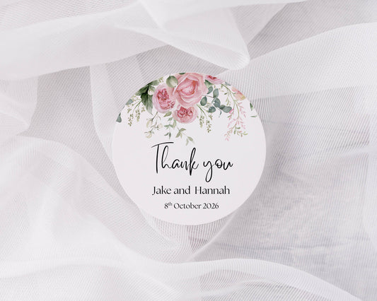 Blush Rose Wedding Stickers: Personalised Thank You Favour Labels
