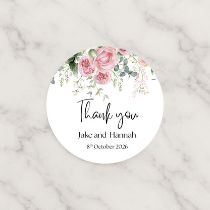 Blush Rose Wedding Stickers: Personalised Thank You Favour Labels