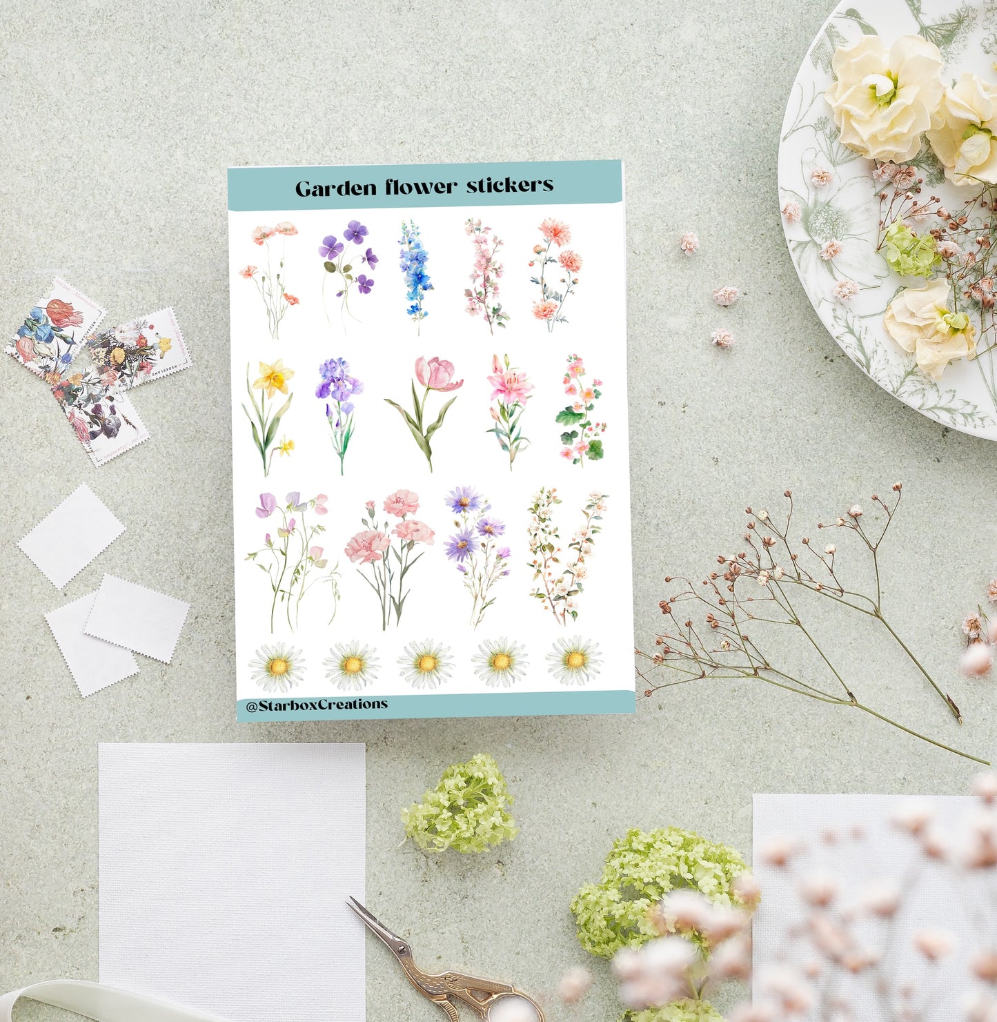 Flower sticker sheet, garden flower stickers, Planner Stickers,  journal stickers,  bullet stickers, Sticker collections