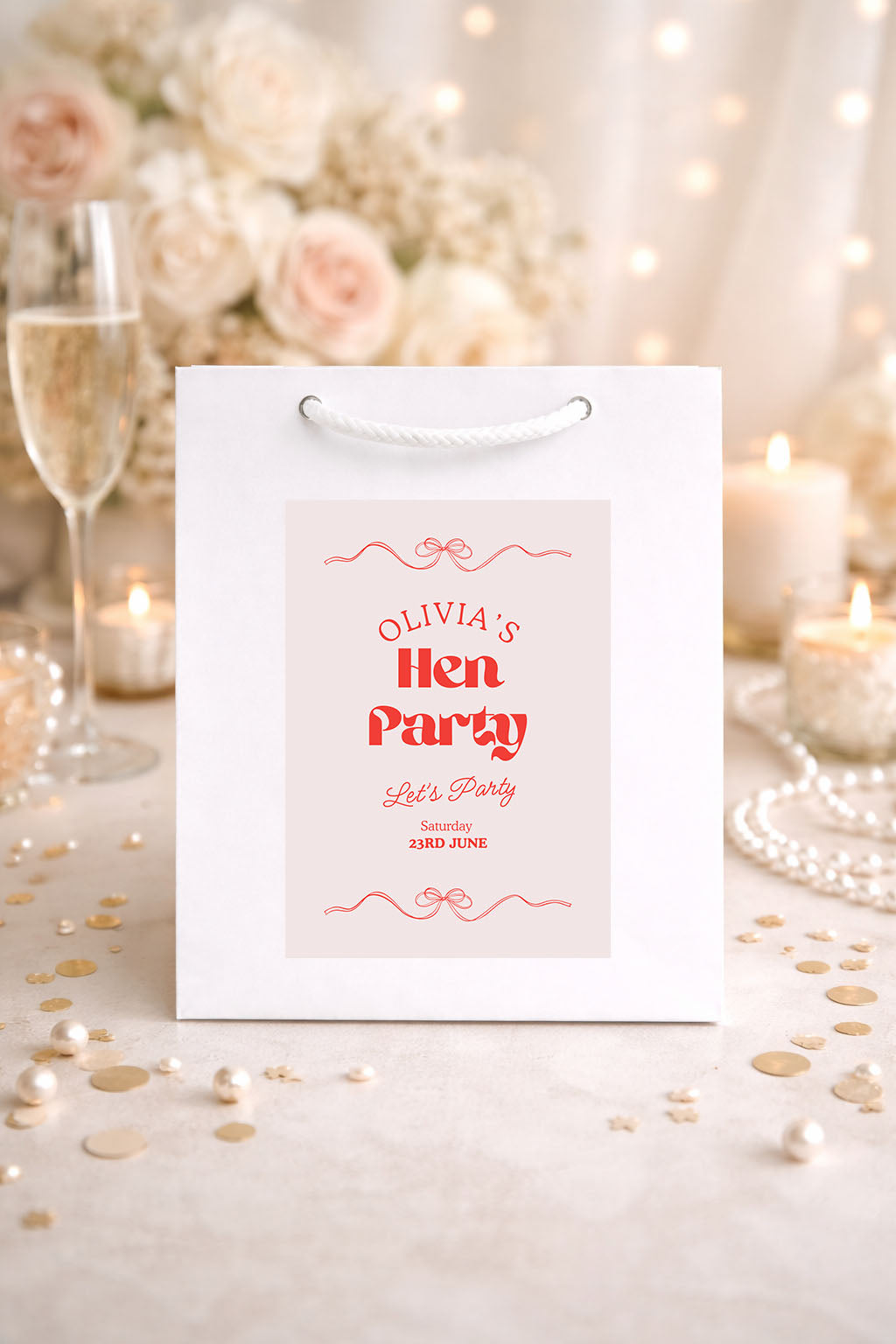 Personalised Hen Party Bag with Sticker, Gift Bag, Bridal Shower, Bridesmaid Favour Bags,  Hen Party & Wedding Favours