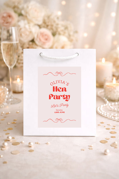 Personalised Hen Party Bag with Sticker, Gift Bag, Bridal Shower, Bridesmaid Favour Bags,  Hen Party & Wedding Favours