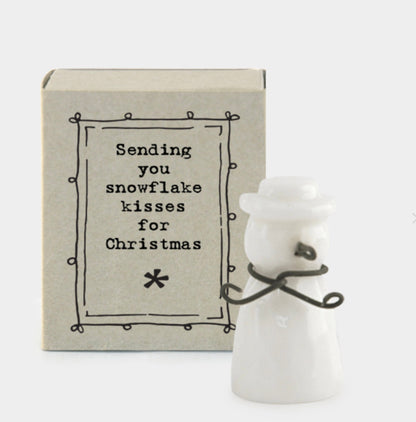 Mini Snowman Christmas Gift, Snowflake Kisses Box,  Ceramic Snowman Ornament,Holiday Shelf Decor, Winter Gift Idea
