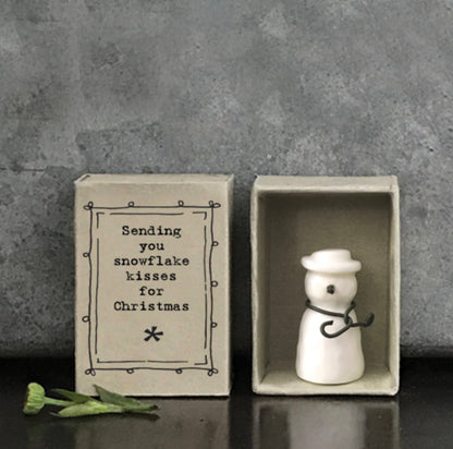 Mini Snowman Christmas Gift, Snowflake Kisses Box,  Ceramic Snowman Ornament,Holiday Shelf Decor, Winter Gift Idea