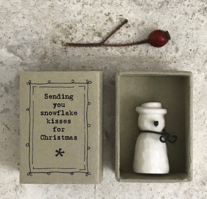 Mini Snowman Christmas Gift, Snowflake Kisses Box,  Ceramic Snowman Ornament,Holiday Shelf Decor, Winter Gift Idea