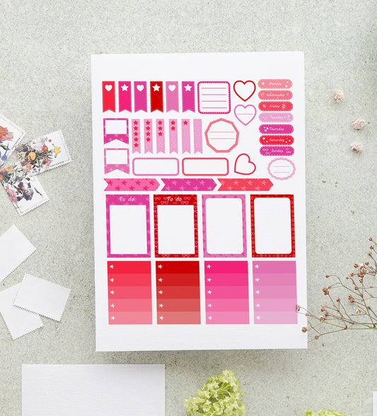 planner sticker sheets, bullet journal stickers, red Heart stickers, To do Planner Stickers, stickers for planners and journals