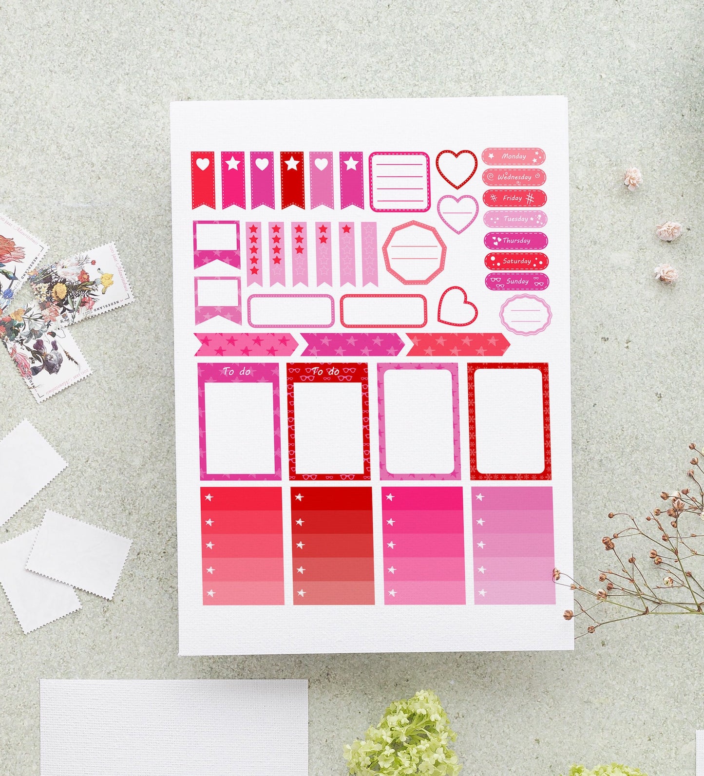 Pink Planner Stickers: To-Do List, Heart Stickers (40 pc)