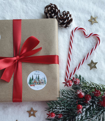 Merry Christmas Personalised Stickers, Christmas wrapping stickers, Envelope Seals, From our house to yours, Winter Scene
