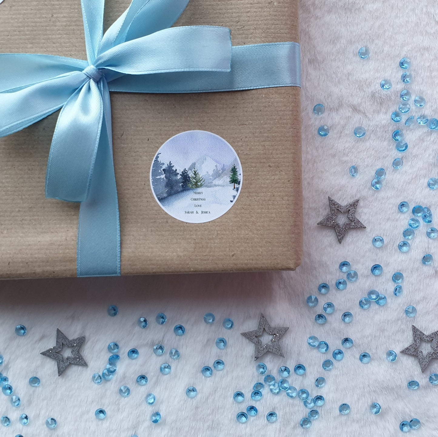 Christmas Personalised Stickers, Christmas wrapping stickers, Envelope Seals, Water colour winter scene