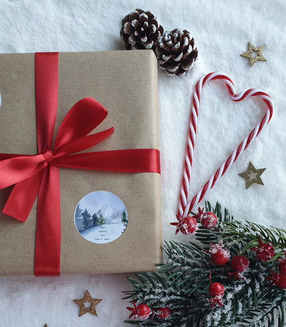 Christmas Personalised Stickers, Christmas wrapping stickers, Envelope Seals, Water colour winter scene