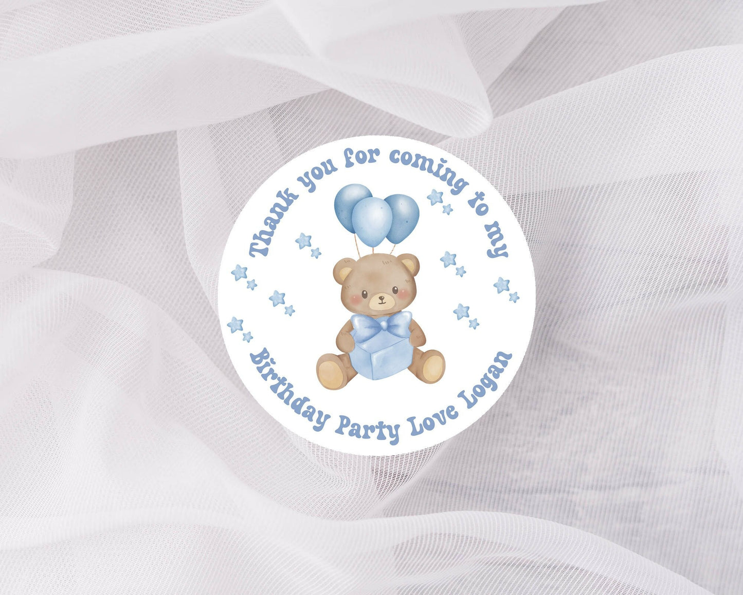 Thank you for coming to my party stickers, Personalised Birthday stickers, Teddy Stickers, Round Birthday name stickers