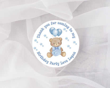 Thank you for coming to my party stickers, Personalised Birthday stickers, Teddy Stickers, Round Birthday name stickers