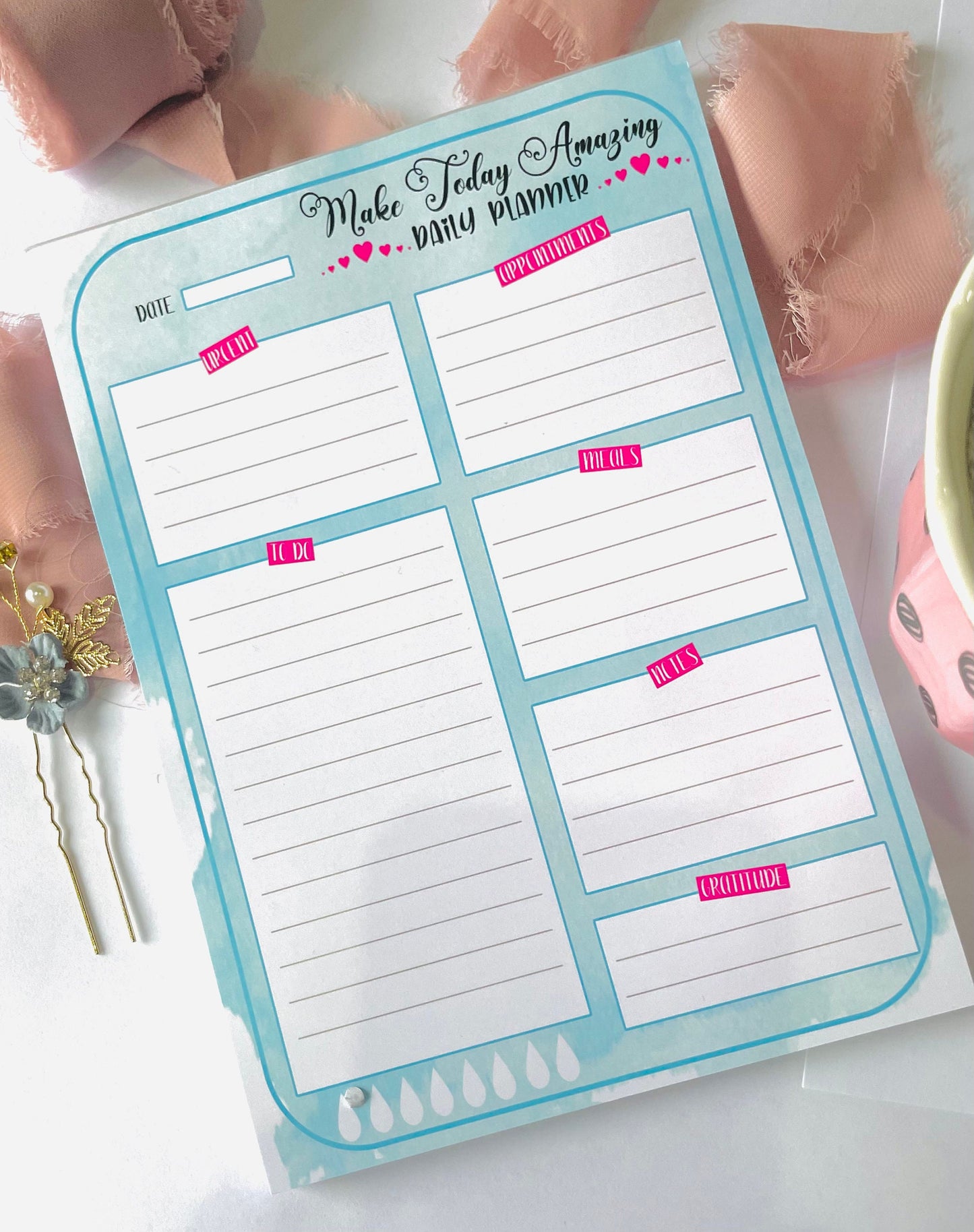 Daily Planner Notepad - Make Today Amazing - To Do List, Appointments, Meals & Gratitude - A5 Tear-Off Pad
