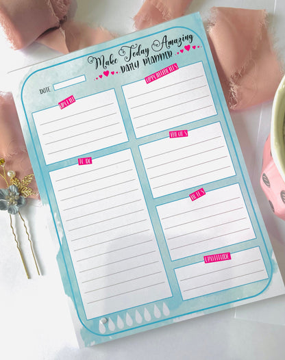 Daily Planner Notepad - Make Today Amazing - To Do List, Appointments, Meals & Gratitude - A5 Tear-Off Pad