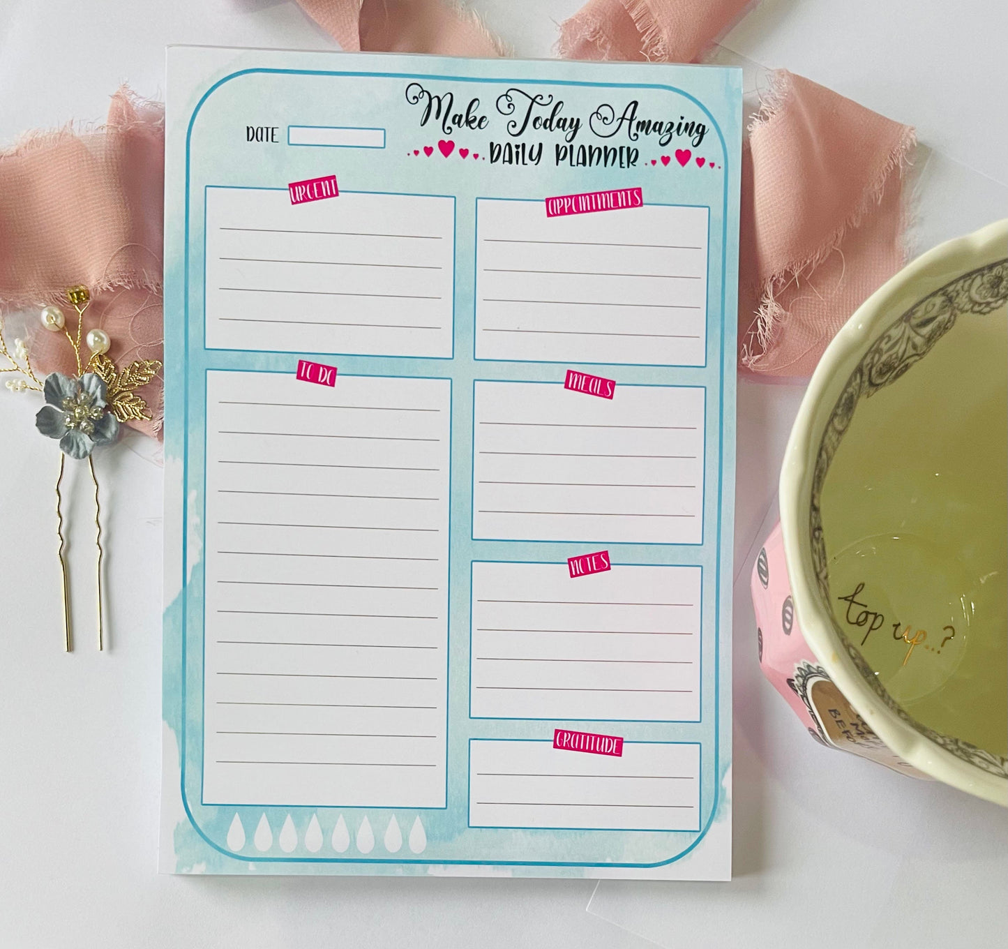 Daily Planner Notepad - Make Today Amazing - To Do List, Appointments, Meals & Gratitude - A5 Tear-Off Pad