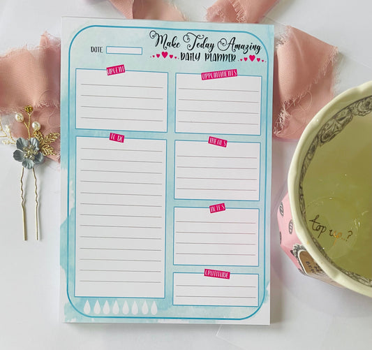 Daily Planner Notepad - Make Today Amazing - To Do List, Appointments, Meals & Gratitude - A5 Tear-Off Pad