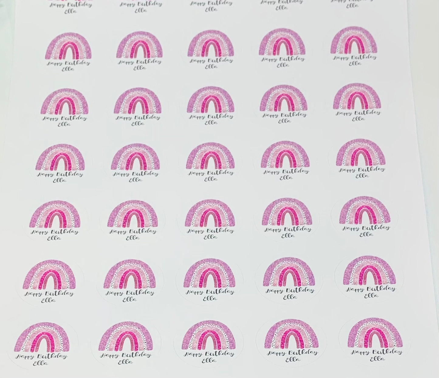 Personalized Pink Rainbow Happy Birthday Stickers